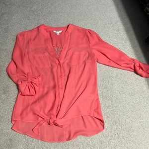 New without Tags Pink Front Tie Blouse with Lace Detailed Back